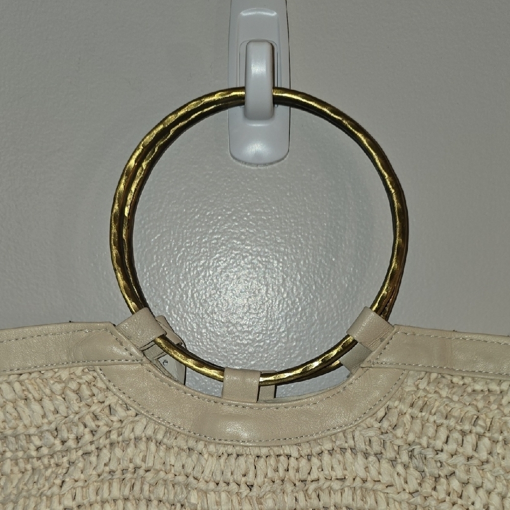 Anthropologie Beige Textured Tote with Gold Ring Handles NWT LOT-Q - Picture 7 of 11